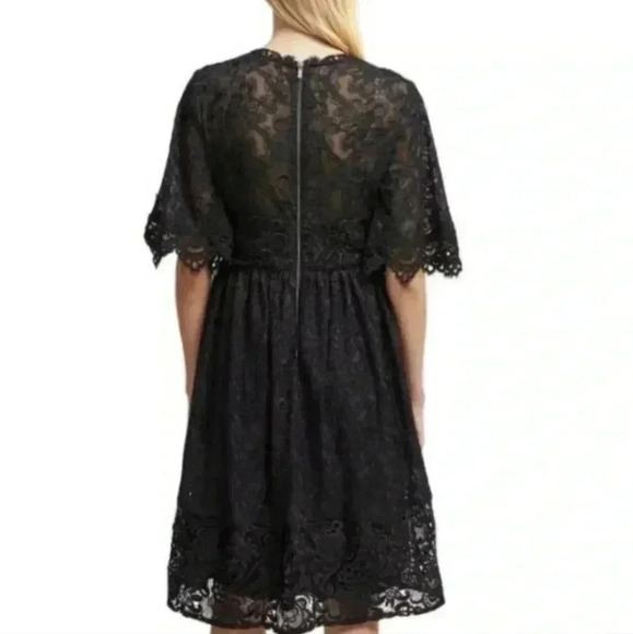 French Connection Bell-Sleeve Lace Dress Black XS 2 - Picture 5 of 10